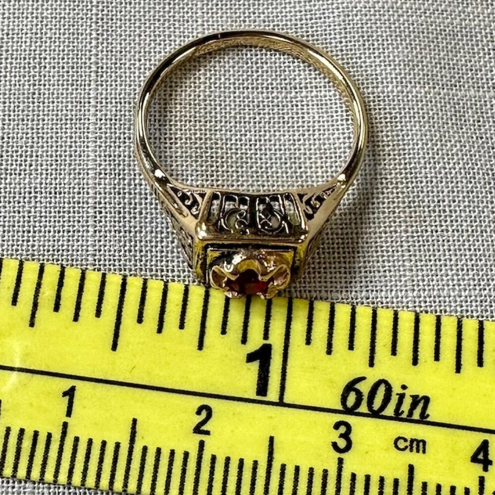 Vintage 14KGF Joseph Esposito Art Decor / Art Nouveau style Ring with Ruby - Picture 6 of 15
